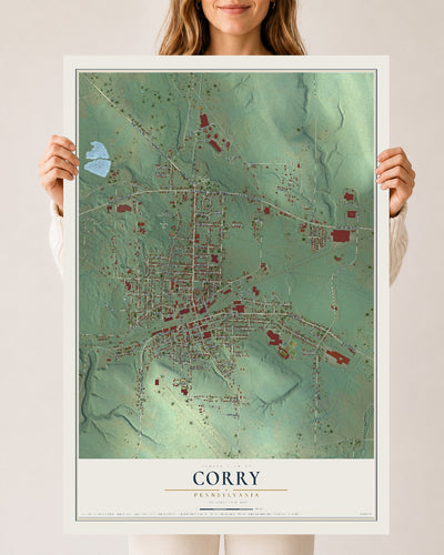 Map of Corry, Pennsylvania, 24 x 36 inch unframed archival matte print