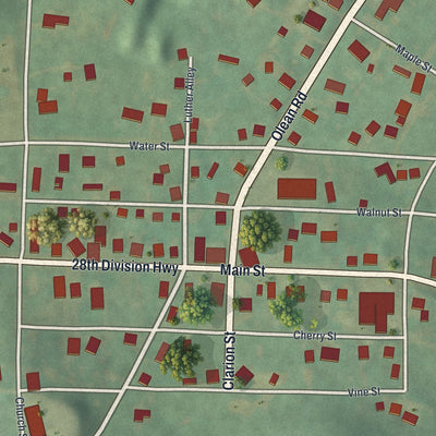 Close-up of the map of Corsica, Pennsylvania print showing street and building detail