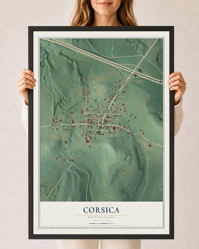 Map of Corsica, Pennsylvania, 24 x 36 inch print in a black wood frame
