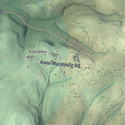 Second close-up of the map of Corydon, Pennsylvania print showing more streets and buildings