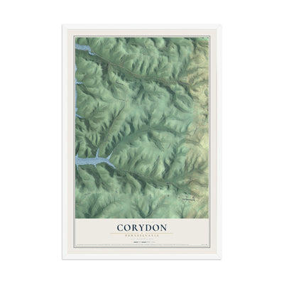 Map of Corydon, Pennsylvania, 12 x 18 inch print in a white wood frame
