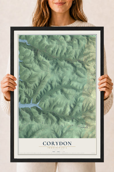 Map of Corydon, Pennsylvania, 18 x 24 inch print in a black wood frame