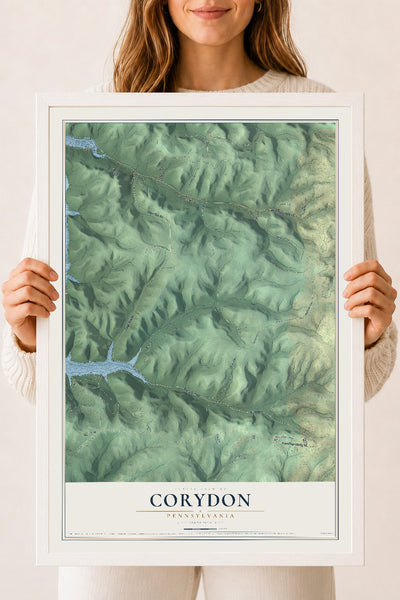 Map of Corydon, Pennsylvania, 18 x 24 inch print in a white wood frame