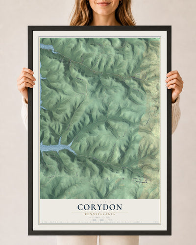 Map of Corydon, Pennsylvania, 24 x 36 inch print in a black wood frame