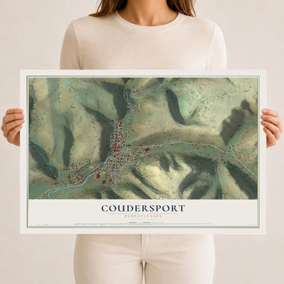 Map of Coudersport, Pennsylvania, 12 x 18 inch unframed archival matte print