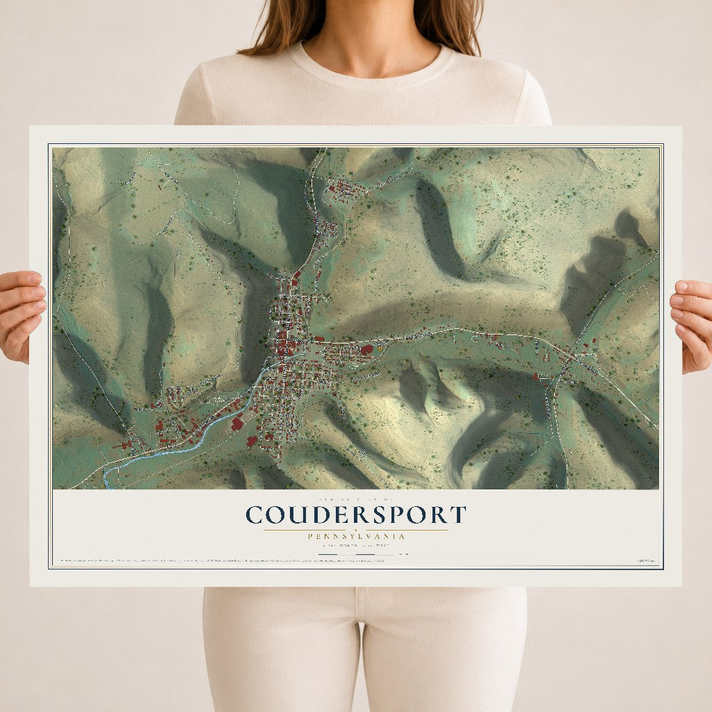 Map of Coudersport, Pennsylvania, 18 x 24 inch unframed archival matte print