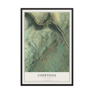 Map of Courtdale, Pennsylvania, 12 x 18 inch print in a black wood frame