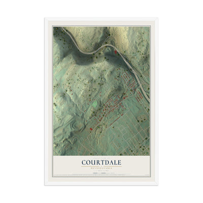Map of Courtdale, Pennsylvania, 12 x 18 inch print in a white wood frame