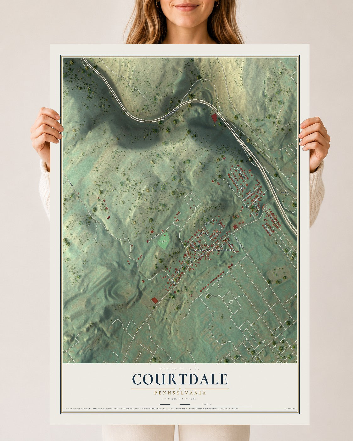 Map of Courtdale, Pennsylvania, 24 x 36 inch unframed archival matte print
