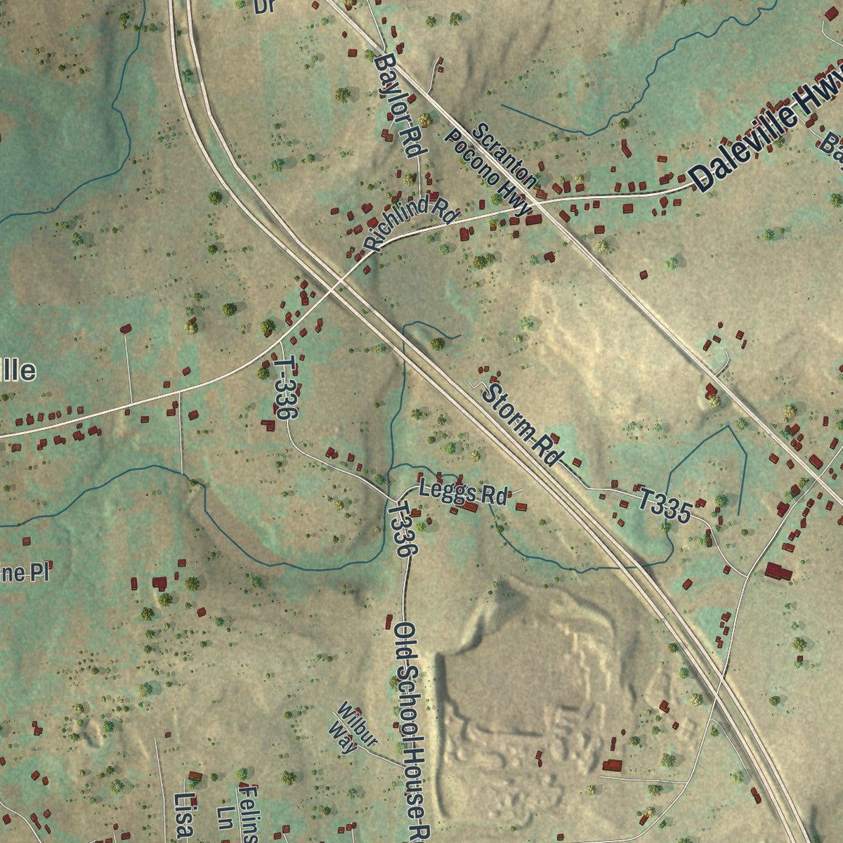 Second close-up of the map of Covington, Lackawanna County, Pennsylvania print showing more streets and buildings