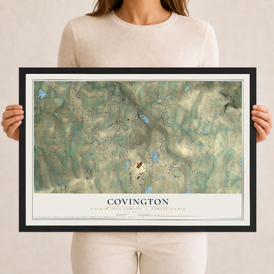 Map of Covington, Lackawanna County, Pennsylvania, 12 x 18 inch print in a black wood frame