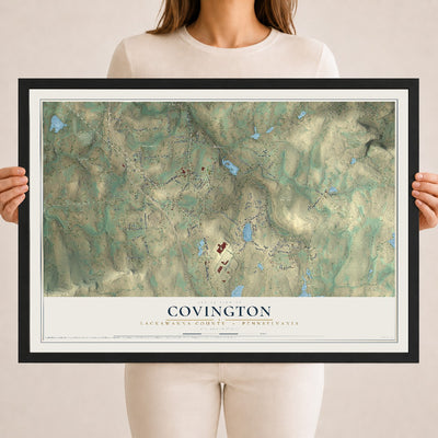 Map of Covington, Lackawanna County, Pennsylvania, 18 x 24 inch print in a black wood frame