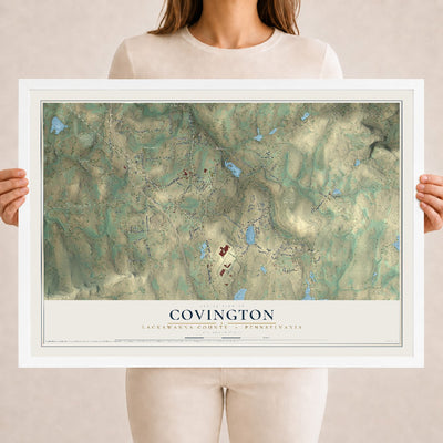 Map of Covington, Lackawanna County, Pennsylvania, 18 x 24 inch print in a white wood frame