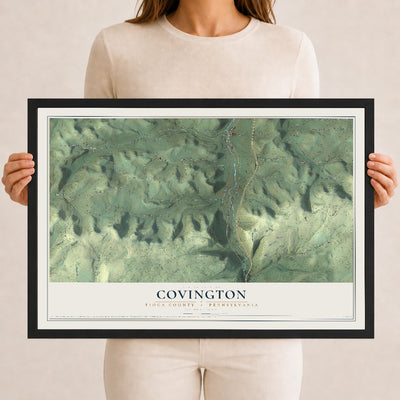 Map of Covington, Tioga County, Pennsylvania, 12 x 18 inch print in a black wood frame