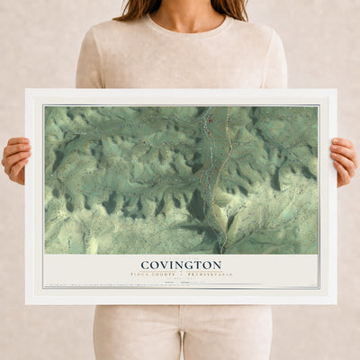 Map of Covington, Tioga County, Pennsylvania, 12 x 18 inch print in a white wood frame