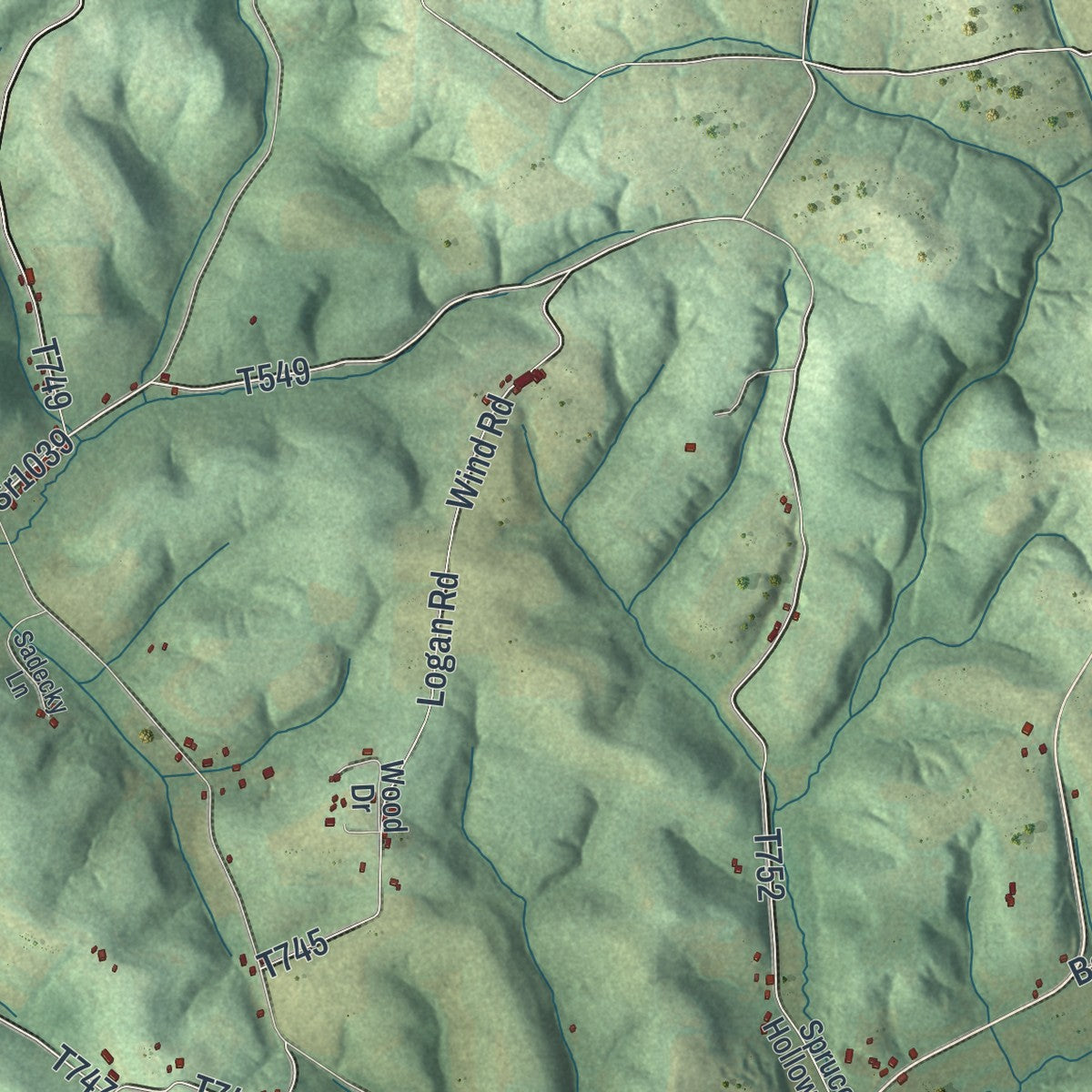 Close-up of the map of Cowanshannock, Pennsylvania print showing street and building detail
