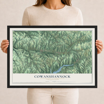 Map of Cowanshannock, Pennsylvania, 12 x 18 inch print in a black wood frame