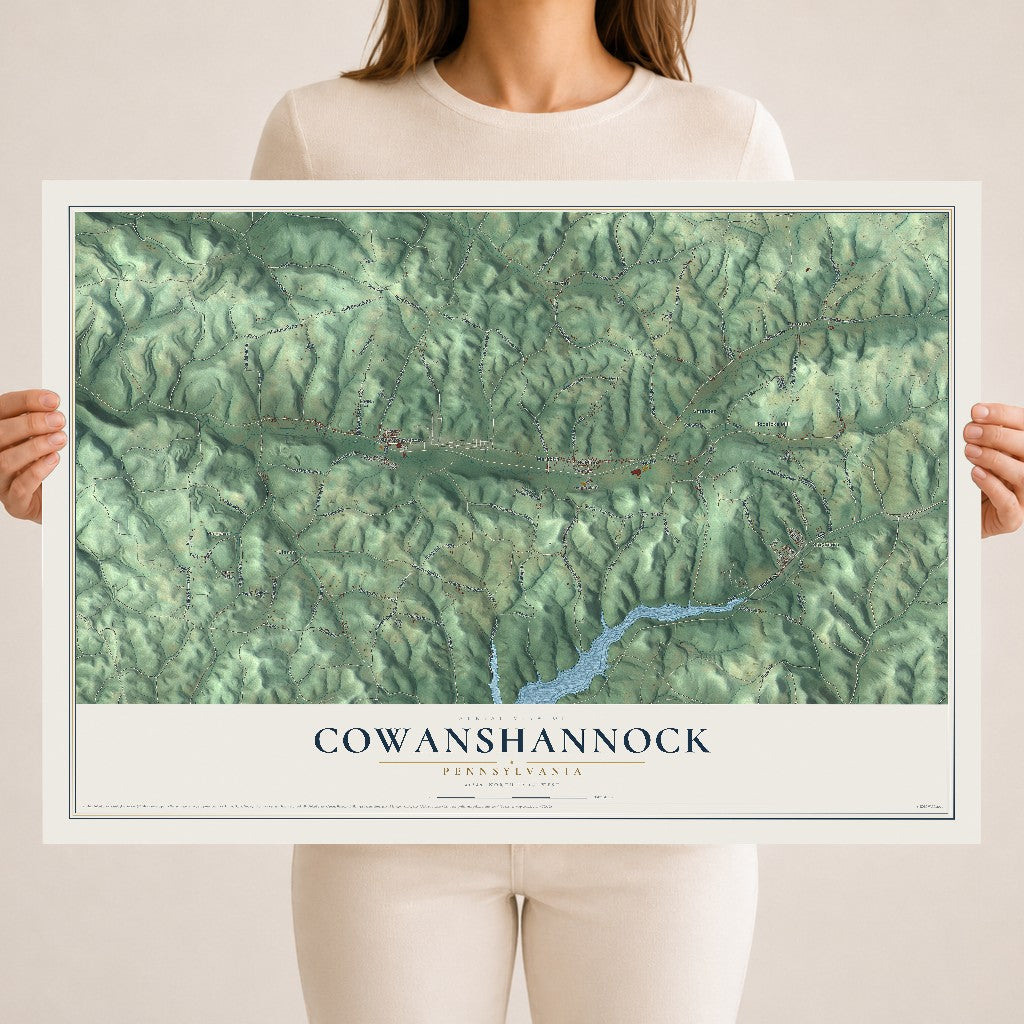 Map of Cowanshannock, Pennsylvania, 18 x 24 inch unframed archival matte print
