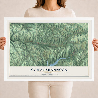 Map of Cowanshannock, Pennsylvania, 18 x 24 inch print in a white wood frame