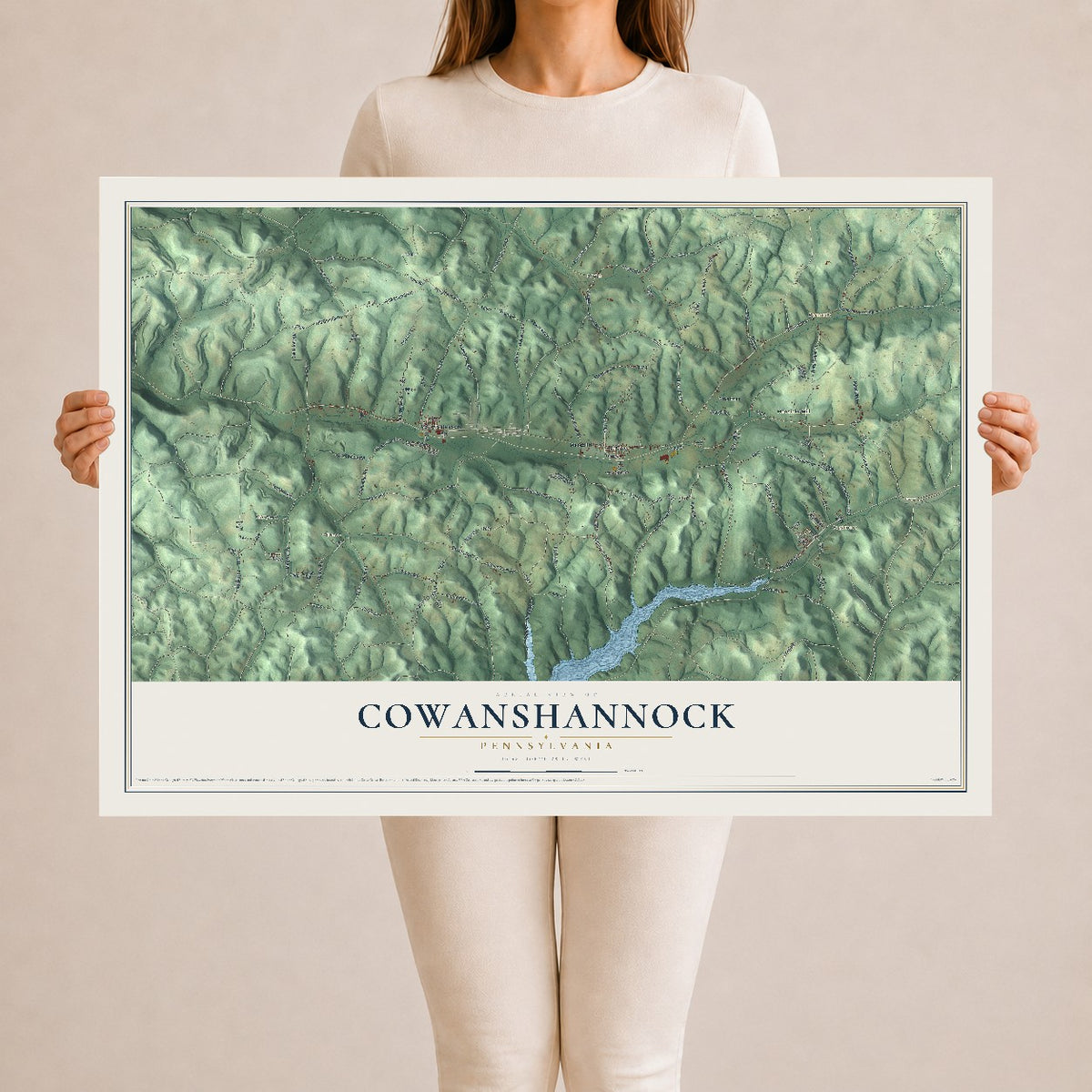 Map of Cowanshannock, Pennsylvania, 24 x 36 inch unframed archival matte print