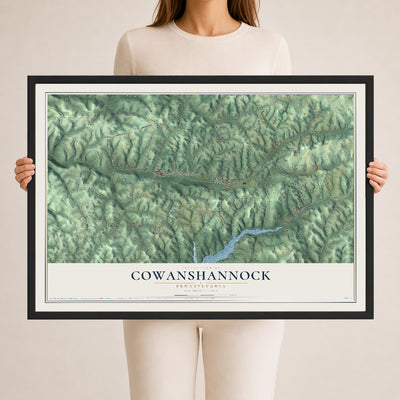 Map of Cowanshannock, Pennsylvania, 24 x 36 inch print in a black wood frame