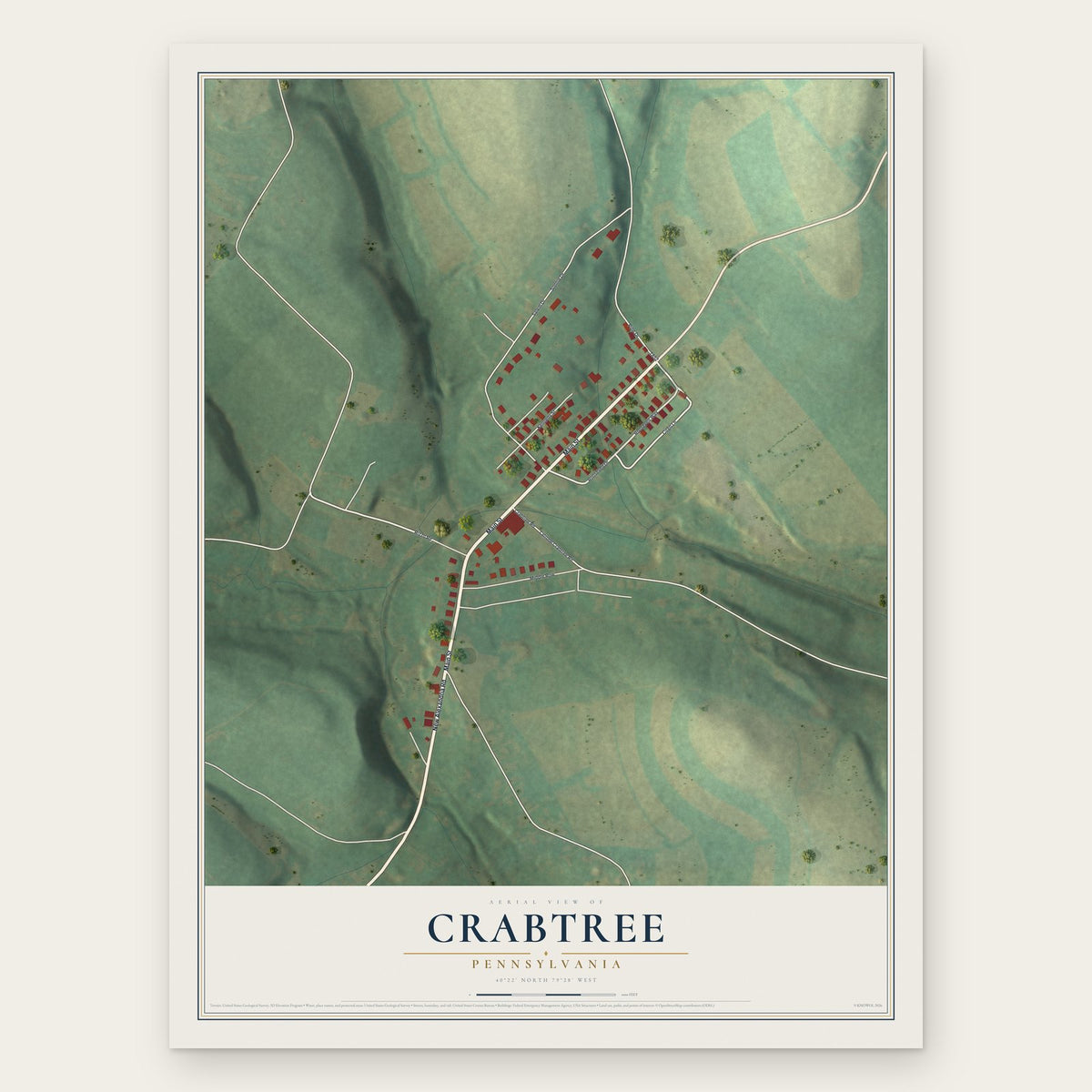 Crabtree, Pennsylvania map print, the full design