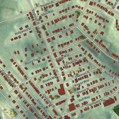 Close-up of the map of Crafton Heights, Pennsylvania print showing street and building detail