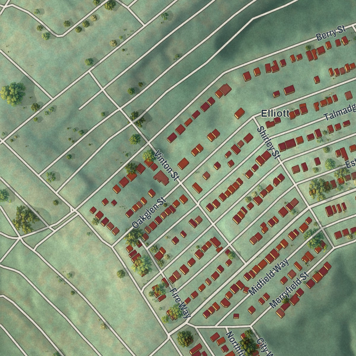 Second close-up of the map of Crafton Heights, Pennsylvania print showing more streets and buildings