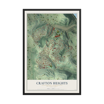 Map of Crafton Heights, Pennsylvania, 12 x 18 inch print in a black wood frame