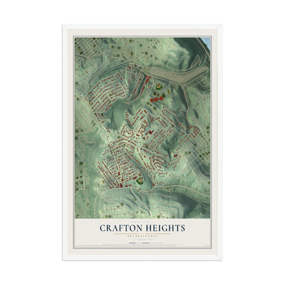 Map of Crafton Heights, Pennsylvania, 12 x 18 inch print in a white wood frame
