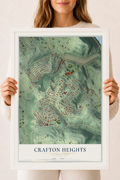 Map of Crafton Heights, Pennsylvania, 18 x 24 inch print in a white wood frame