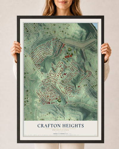 Map of Crafton Heights, Pennsylvania, 24 x 36 inch print in a black wood frame