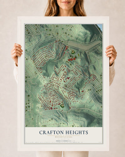 Map of Crafton Heights, Pennsylvania, 24 x 36 inch print in a white wood frame