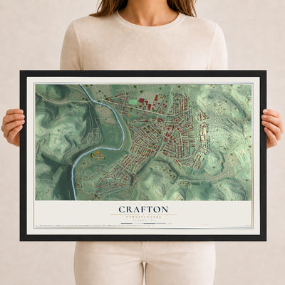 Map of Crafton, Pennsylvania, 12 x 18 inch print in a black wood frame