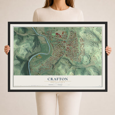 Map of Crafton, Pennsylvania, 24 x 36 inch print in a black wood frame