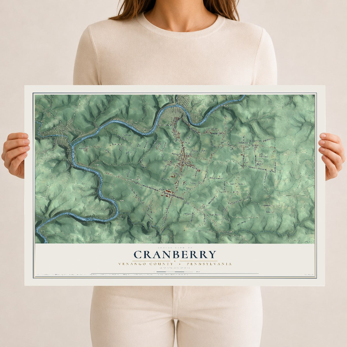 Map of Cranberry, Venango County, Pennsylvania, 12 x 18 inch unframed archival matte print