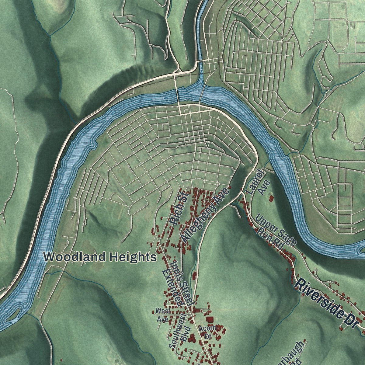 Close-up of the map of Cranberry, Venango County, Pennsylvania print showing street and building detail