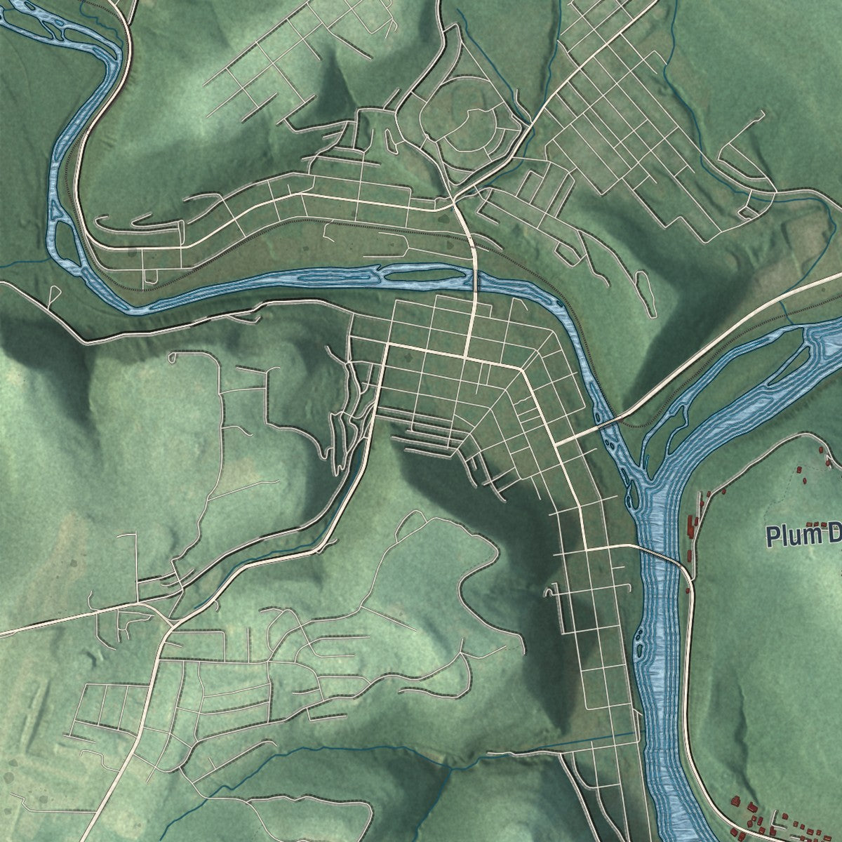 Second close-up of the map of Cranberry, Venango County, Pennsylvania print showing more streets and buildings