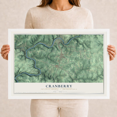 Map of Cranberry, Venango County, Pennsylvania, 12 x 18 inch print in a white wood frame