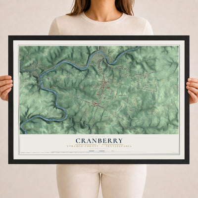 Map of Cranberry, Venango County, Pennsylvania, 18 x 24 inch print in a black wood frame
