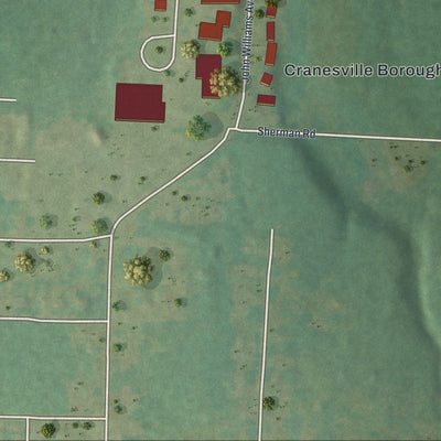Second close-up of the map of Cranesville, Pennsylvania print showing more streets and buildings