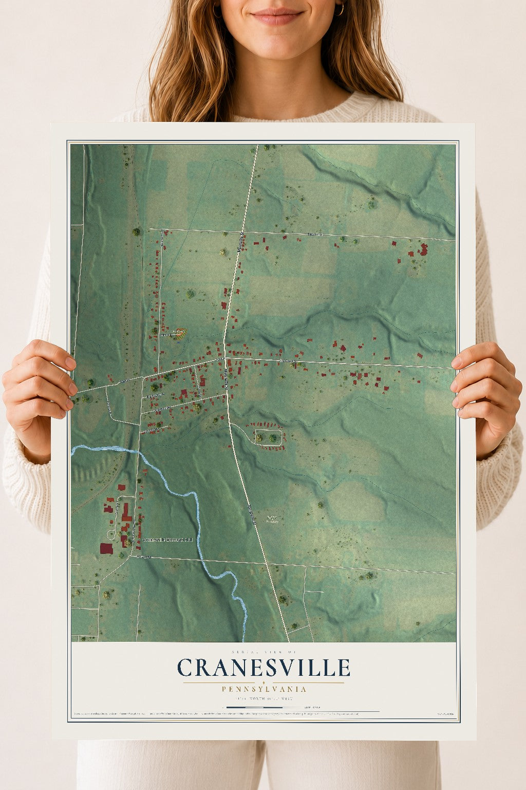 Map of Cranesville, Pennsylvania, 18 x 24 inch unframed archival matte print