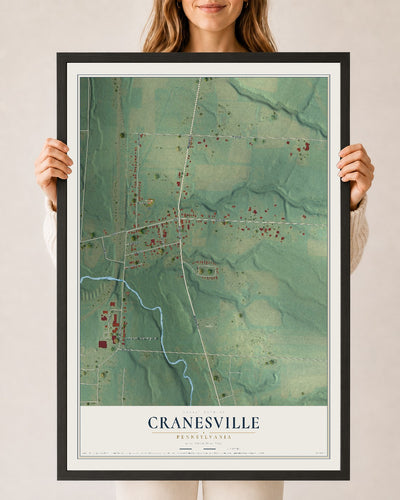 Map of Cranesville, Pennsylvania, 24 x 36 inch print in a black wood frame