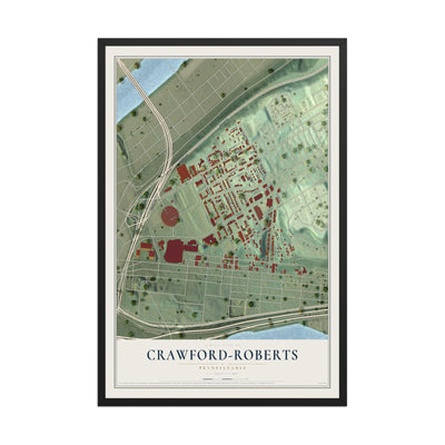 Map of Crawford-Roberts, Pennsylvania, 12 x 18 inch print in a black wood frame