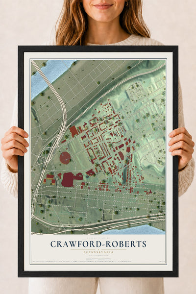 Map of Crawford-Roberts, Pennsylvania, 18 x 24 inch print in a black wood frame