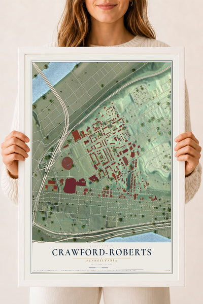 Map of Crawford-Roberts, Pennsylvania, 18 x 24 inch print in a white wood frame