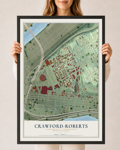 Map of Crawford-Roberts, Pennsylvania, 24 x 36 inch print in a black wood frame