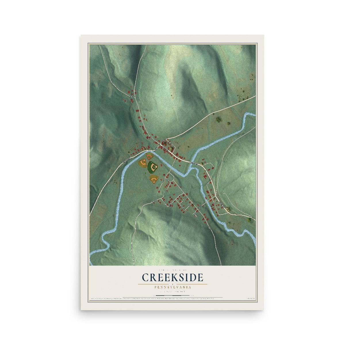 Map of Creekside, Pennsylvania, 12 x 18 inch unframed archival matte print