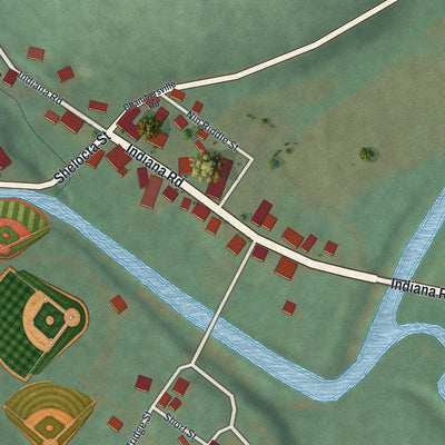 Close-up of the map of Creekside, Pennsylvania print showing street and building detail
