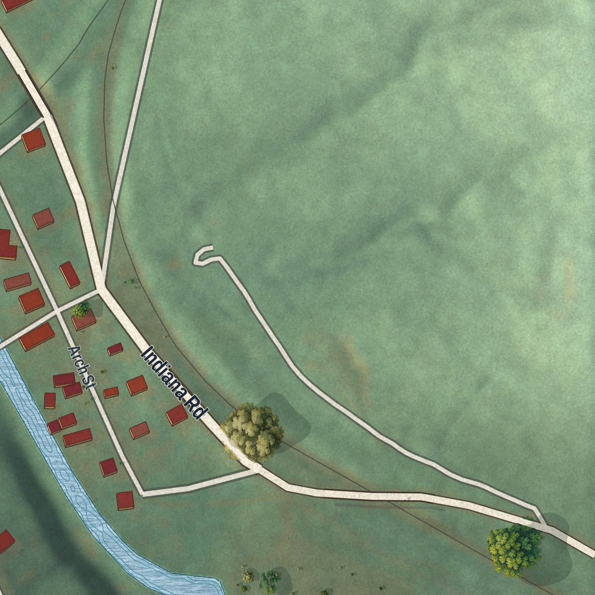 Second close-up of the map of Creekside, Pennsylvania print showing more streets and buildings